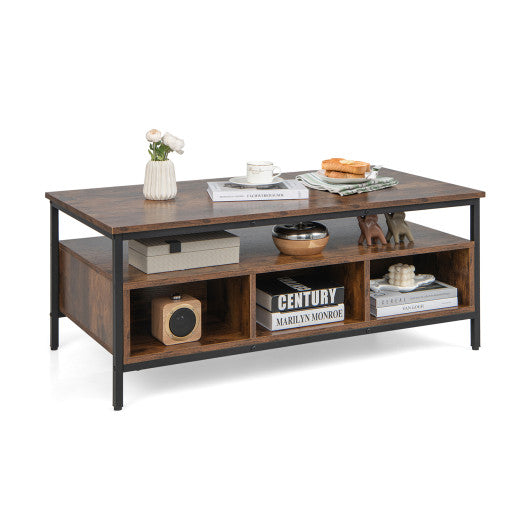 3-Tier Industrial Style Coffee Table with Storage and Heavy-duty Metal Frame-Coffee