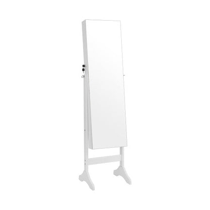 Standing Jewelry Cabinet with Full Length Mirror-White