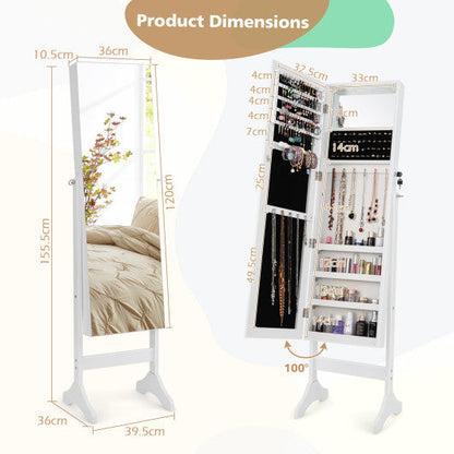 Standing Jewelry Cabinet with Full Length Mirror-White