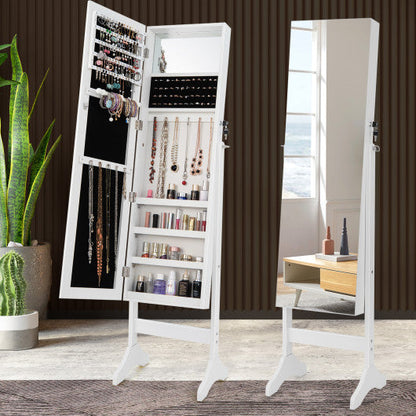 Standing Jewelry Cabinet with Full Length Mirror-White