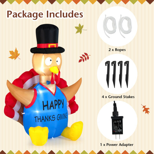 6 Feet Thanksgiving Inflatable Turkey Harvest Day Decoration with Lights for Lawn