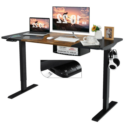 55 Inch x 28 Inch Electric Standing Desk with USB Port Black-Black