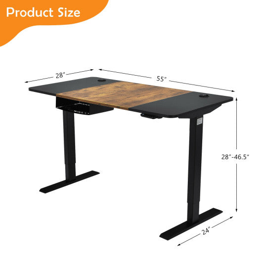 55 Inch x 28 Inch Electric Standing Desk with USB Port Black-Black