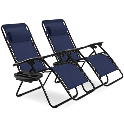 2 Pieces Folding Lounge Chair with Zero Gravity-Navy