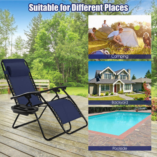 2 Pieces Folding Lounge Chair with Zero Gravity-Navy