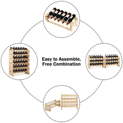 36 Bottles Stackable Wooden Wobble-Free Modular Wine Rack