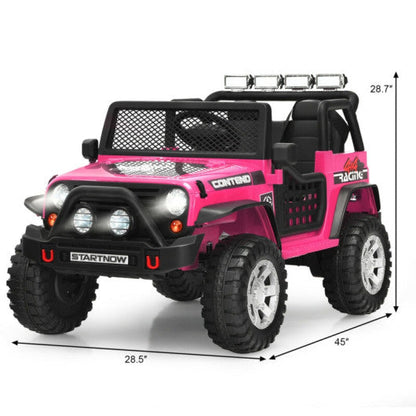 12V Kids Remote Control Electric Ride On Truck Car with Lights and Music-Pink