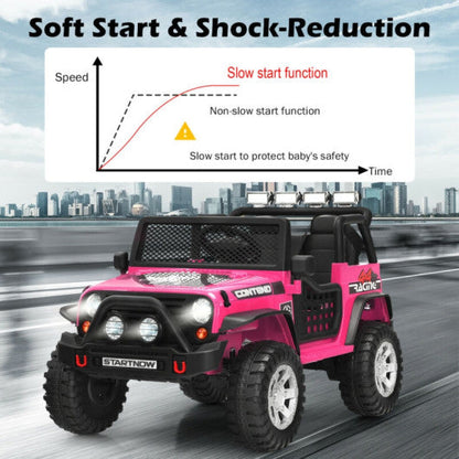 12V Kids Remote Control Electric Ride On Truck Car with Lights and Music-Pink