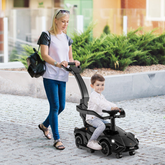 3 in 1 Licensed Lamborghini Ride Walking Toy Stroller-Black