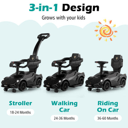 3 in 1 Licensed Lamborghini Ride Walking Toy Stroller-Black