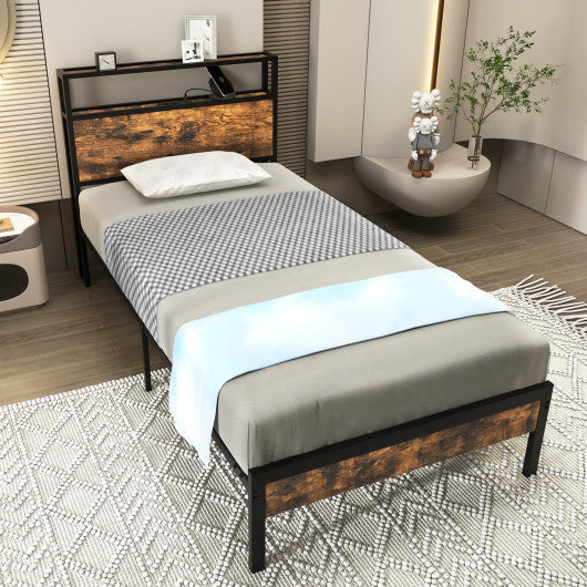 Twin/Full/Queen Bed Frame with Storage Headboard and Charging Station-Twin Size