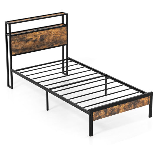 Twin/Full/Queen Bed Frame with Storage Headboard and Charging Station-Twin Size