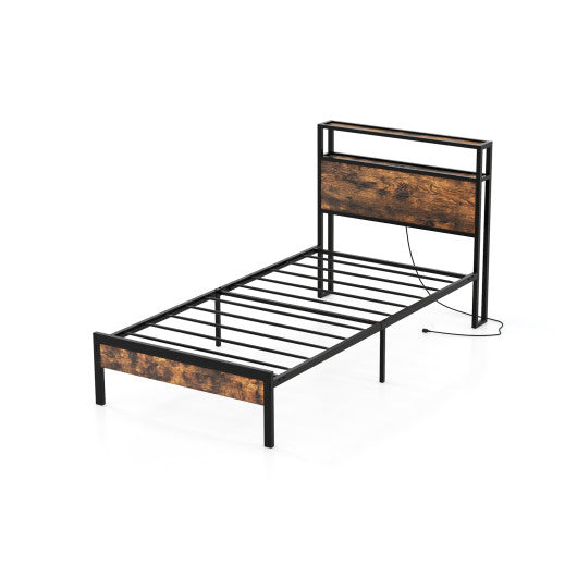 Twin/Full/Queen Bed Frame with Storage Headboard and Charging Station-Twin Size