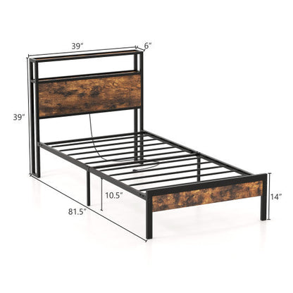 Twin/Full/Queen Bed Frame with Storage Headboard and Charging Station-Twin Size