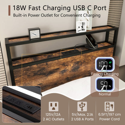 Twin/Full/Queen Bed Frame with Storage Headboard and Charging Station-Twin Size