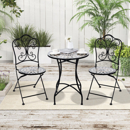 3 Piece Patio Bistro Set with Round Table and 2 Folding Chairs