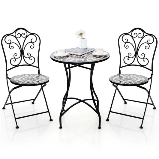 3 Piece Patio Bistro Set with Round Table and 2 Folding Chairs