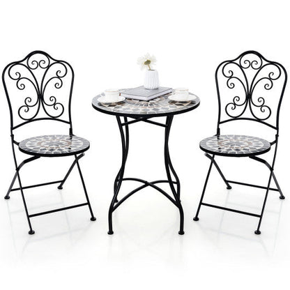 3 Piece Patio Bistro Set with Round Table and 2 Folding Chairs