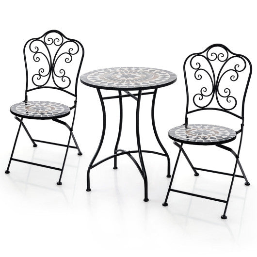 3 Piece Patio Bistro Set with Round Table and 2 Folding Chairs