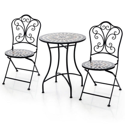 3 Piece Patio Bistro Set with Round Table and 2 Folding Chairs