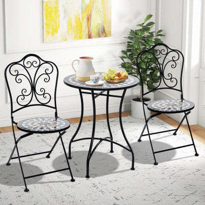 3 Piece Patio Bistro Set with Round Table and 2 Folding Chairs