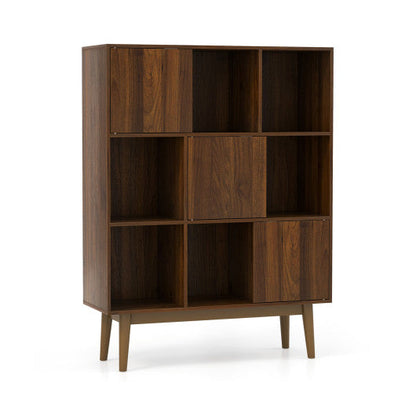 9-Cube Bookshelf with Open Shelves and 3 Door for Home Office-Walnut