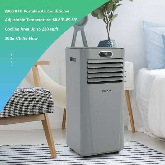 8000BTU 3-in-1 Portable Air Conditioner with Remote Control-Gray