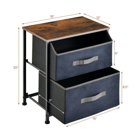 20 Inch Height Industrial Nightstand with 2 Pull-out Fabric Drawers-Rustic Brown