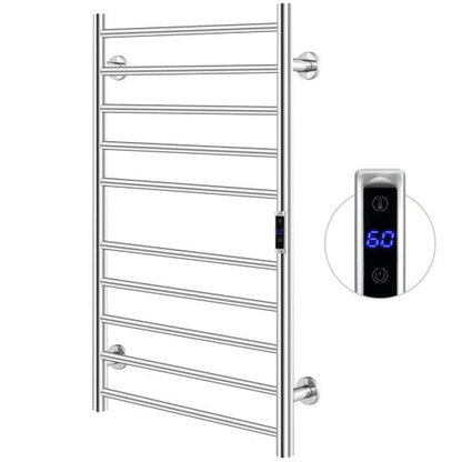 10-bar Heated Wall Mounted Towel Warmer with Timer-Silver