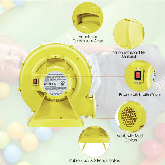 350 Watt 0.5 HP Air Blower Pump Fan for Inflatable Bounce House and Bouncy Castle-Yellow