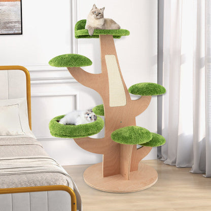 50 Inch Pine Shape Cat Tree for Indoor Cats with Sisal Scratching Board-Green