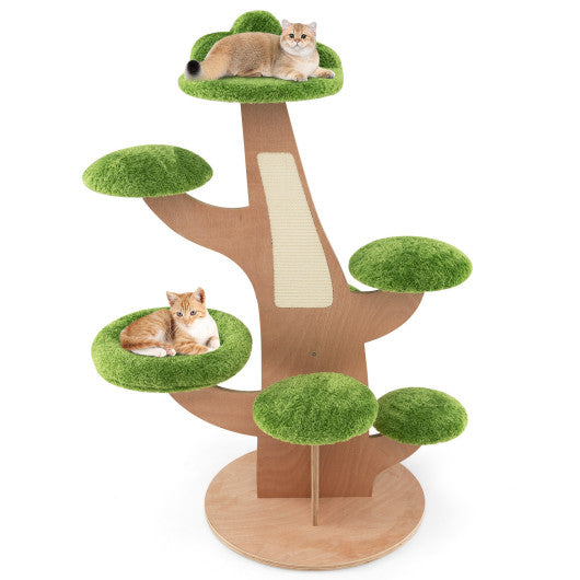 50 Inch Pine Shape Cat Tree for Indoor Cats with Sisal Scratching Board-Green