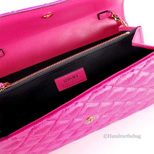 Versace Medusa Fuchsia Soft Quilted Fabric Evening Crossbody Clutch