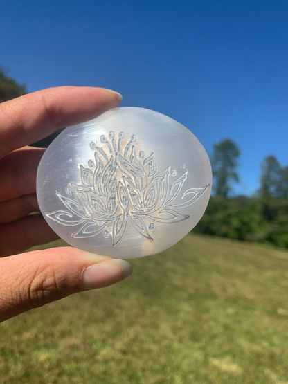 *Lotus Selenite Palm Stone