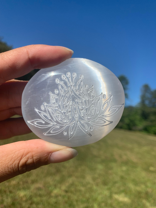 *Lotus Selenite Palm Stone