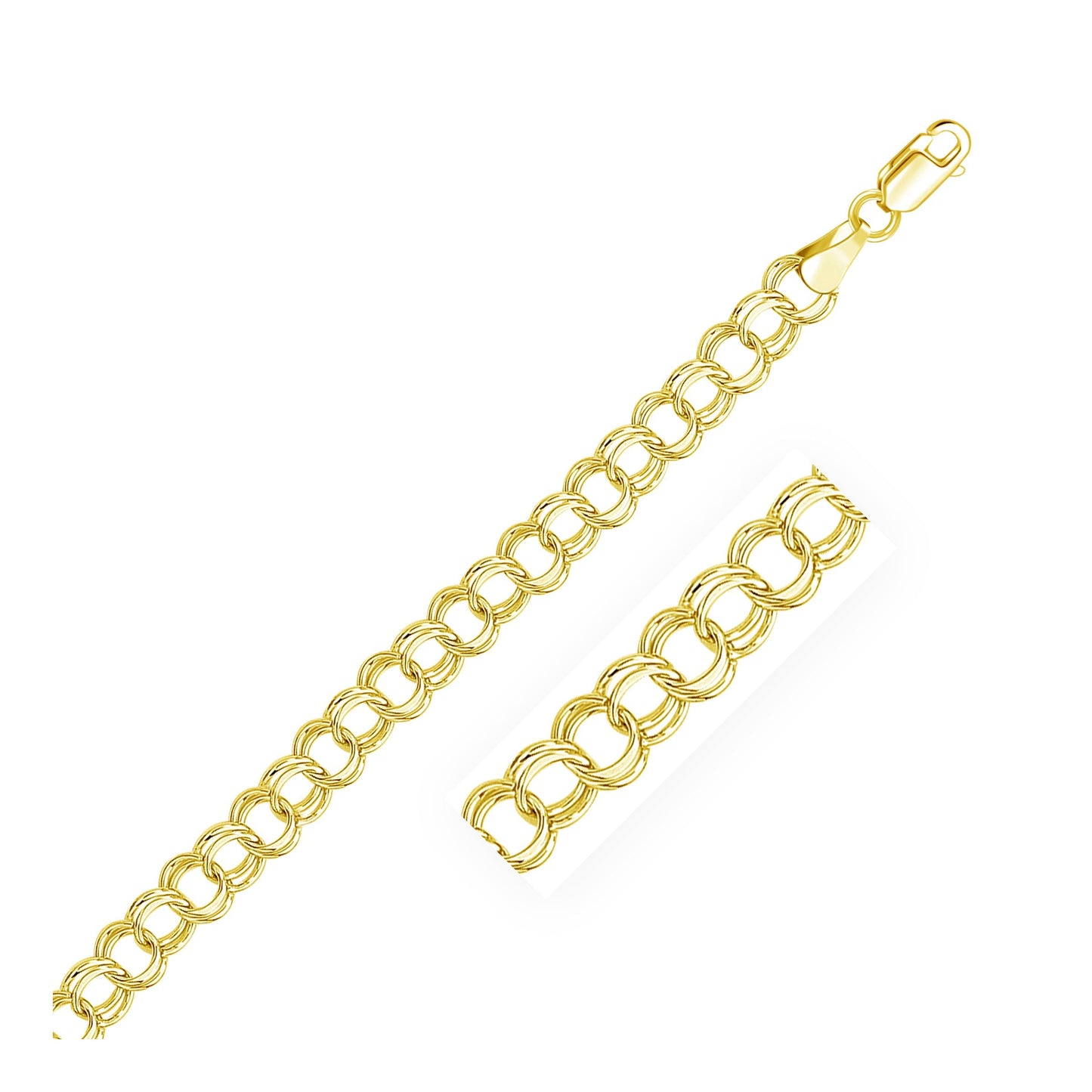 6.0 mm 14k Yellow Gold Solid Double Link Charm Bracelet