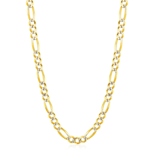 6.0mm 14K Yellow Gold Solid Pave Figaro Chain