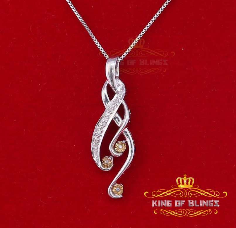 10K White Gold Finish Real Diamond Fashion Silver Pendant