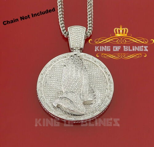 10K White Gold Finish Real Diamond Faith Silver Pendant