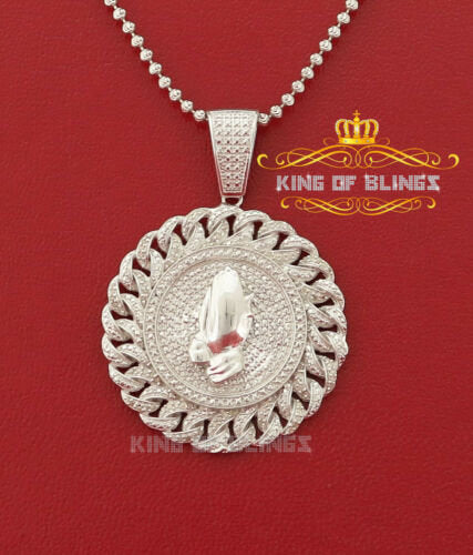 10K White Gold Finish Real Diamond Faith Silver Pendant