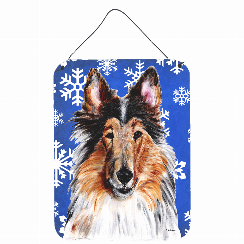 Winter Snowflakes Design with Dog Wall or Door Hanging Prints