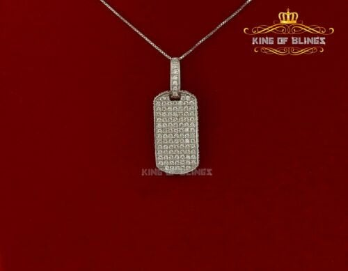 10K White Gold Finish Silver Dog Tag Pendant with Lab Created Diamonds