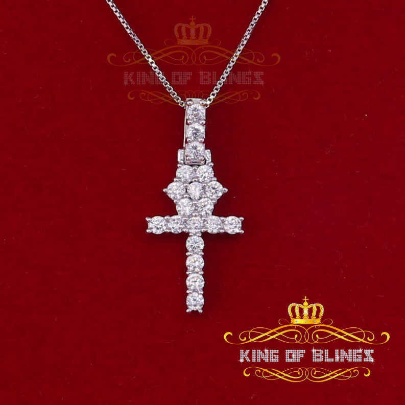 10K White Gold Finish Silver Ankh Pendant With Lab Created Diamond