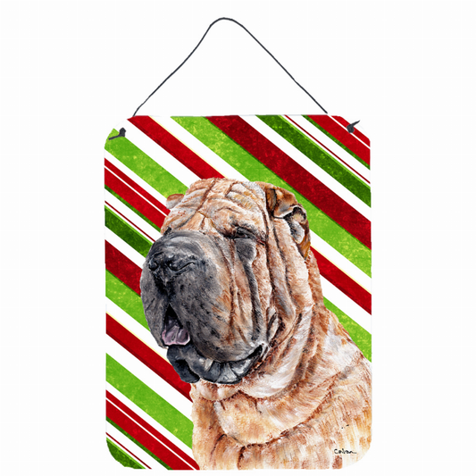 Candy Cane Holiday Christmas Design with Dog Wall or Door Hanging Prints