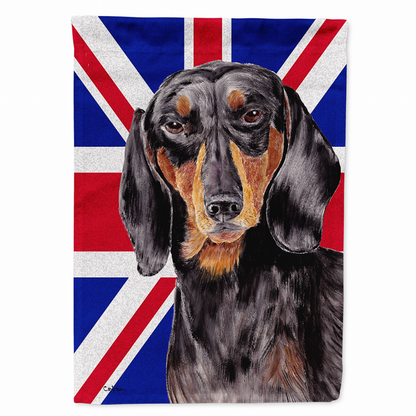 Dog with English Union Jack British Flag Garden Size Flag