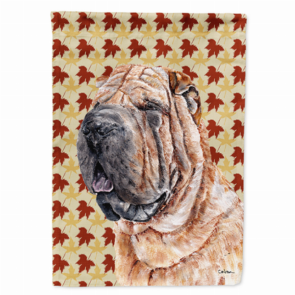 Fall Leaves with Dog Portrait Flag Garden Size