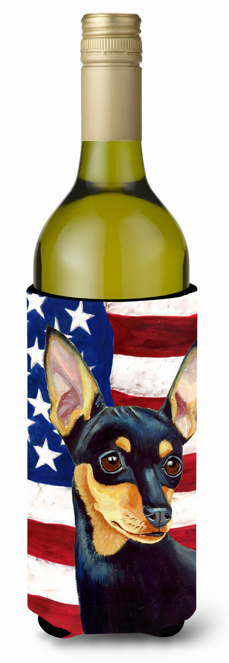 USA Patriotic American Flag Design with Dog Wine Bottle Hugger