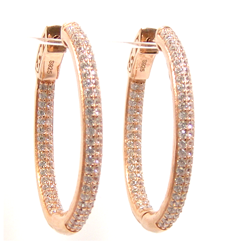 Simulated Diamond Oval Inside-Out Hoop Earrings, 925 Sterling Silver