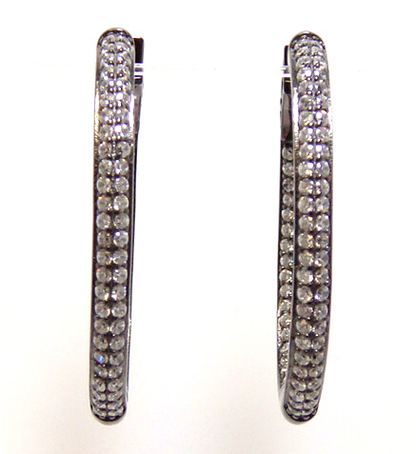 Simulated Diamond Oval Inside-Out Hoop Earrings, 925 Sterling Silver