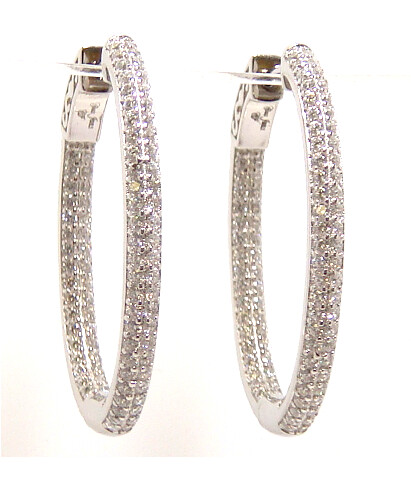 Simulated Diamond Oval Inside-Out Hoop Earrings, 925 Sterling Silver